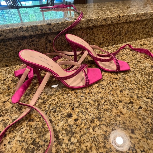 Gedebe x Bronx & Banco Hot Pink Rhinestone Wrap Lace Up Sandals 39 US 8 Formal - Picture 5 of 10